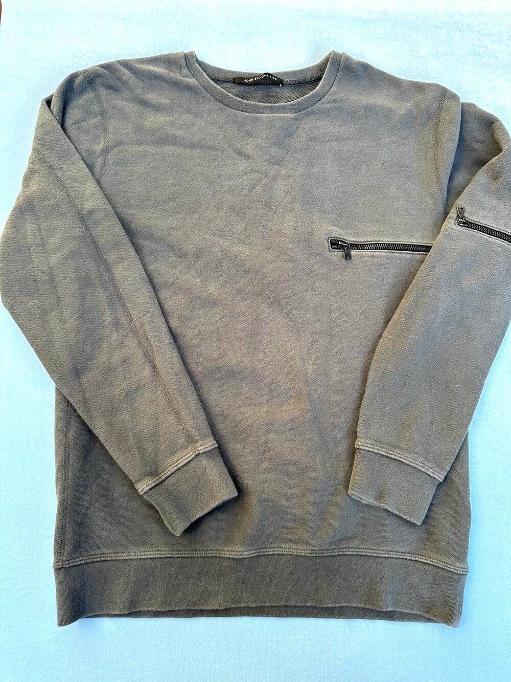 John Elliott Clash Crewneck Sweatshirt Gray Mens Size 3 Large Zip Pockets